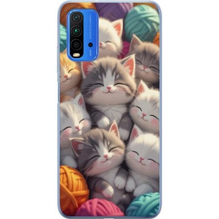 Yhteensopiva Puhelinkuori Xiaomi Redmi Note 9 4G Suloiset nukkuvat kissanpennut tiiviisti yhdessä värikkäiden lankakerien keskellä pehmeässä lei