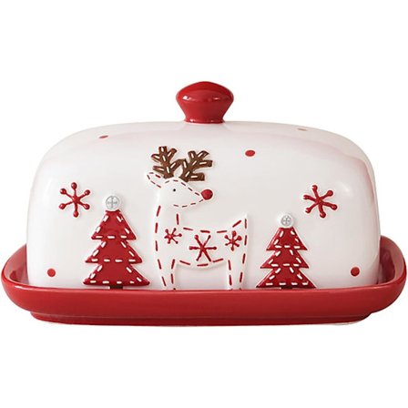 Jule-Keramisk Smørboks med Lokk for Benkeplate Julenisse Smørbeholder Dekket Smørholder Beholder