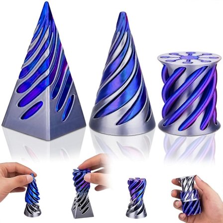 3 kpl Mahdoton Kartio Pyramidi Läpivientilelu, 3D-tulostettu Spiraalikartio Fidget-lelu, Mini Vortex Kierreluusio Ahdistusta Lievittävä Lelu