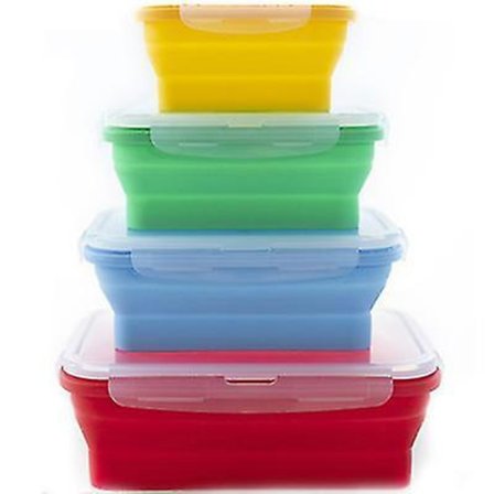 4 stk. Silikon sammenklappelige madkasser Mikrobølgeovnsikker