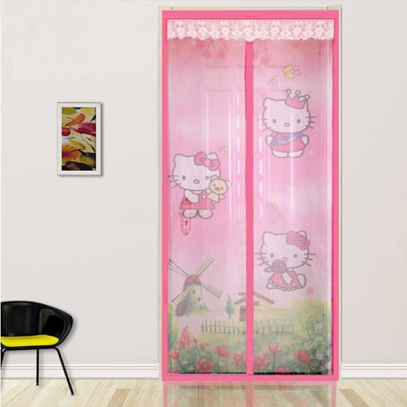 En del (pressad pastoral KT katt rosa, ca 90*210cm) Magnetisk dörrskärm Dörrnät Mesh Anti Mygga Hands Free Passar dörr upp till Automatiskt
