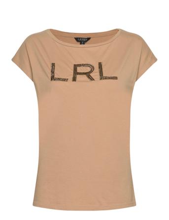Beaded-Logo Cotton Jersey Tee Tops T-shirts & Tops Short-sleeved Beige Lauren Ralph Lauren
