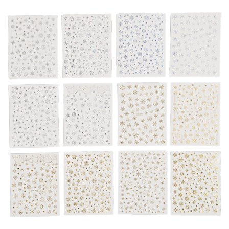 12 Ark Snöflingor Nagelkonst Dekaler Självhäftande 5D Präglad Julnagel Dekorationer