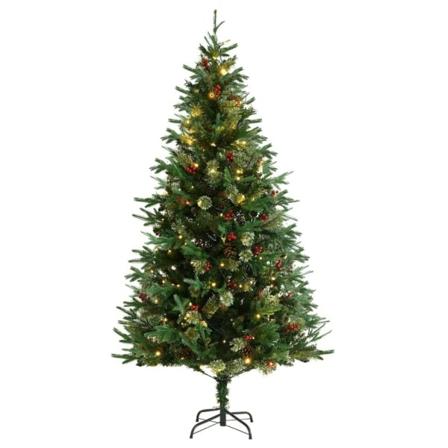 Vidaxl Plastgran Med Ljusslinga Och Kottar Grön 195 Cm Pvc&pe Grön