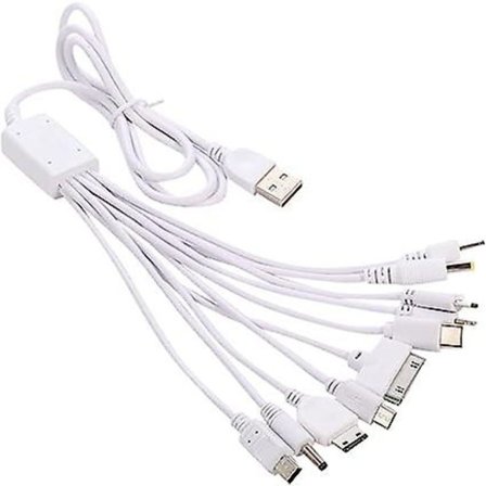 10-i-1 Universell Multifunktionskabel Passar Usb Laddare Mobiltelefon Mp4 Zaf Vit