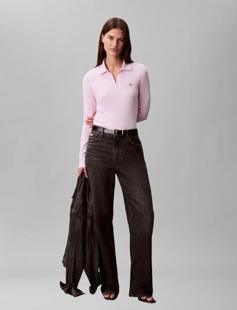 Calvin Klein Jeans Ls Woven Label 2X2 Rib Johnny Co - Pink - M