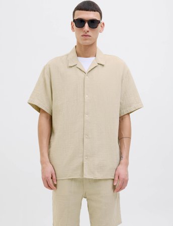 Jack & Jones Joreaster Patras Resort Shirt Ss Ln - Cream - XL