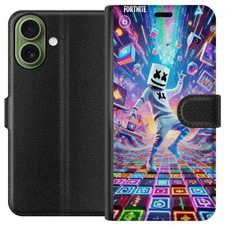 Apple iPhone 17 Plånboksfodral Marshmello dansar i ett neonfyllt digitalt landskap där färger, symboler och teknik flyger runt och skapar futuristi