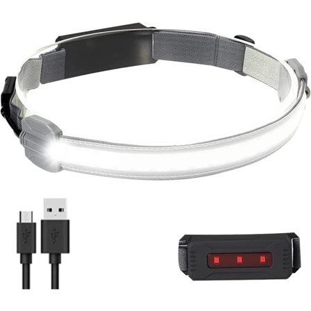 Uppladdningsbar pannlampa med brett ljus, 210° vinkel