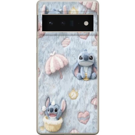 Kompatibelt Mobildeksel til Google Pixel 6 Pro Broder mønster med hjerter, paraplyer og pastellfarget myk bakgrunn