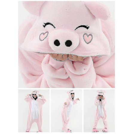 Dyredragt Onesie Kvinder Flanel Pyjamas Sæt Voksen Unisex Mænd Halloween Grise Cosplay Kostume Par-lingling}