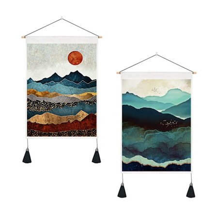 Pieces Mountain Tapestry 35cm x 50cm Tapestry Foggy Forest Tapestry med tofsar Väggbonad för sovrum