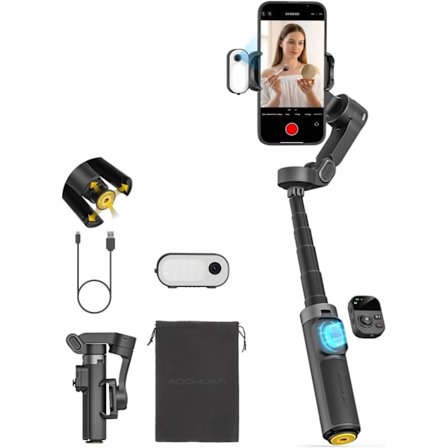 Gimbal 3-Axis Anti-Shake Stabilizer for iPhone w/AI Tracking Module &Fill Light, Gesture Control, One-Tap Tripod Release, Built-in Extension Rod