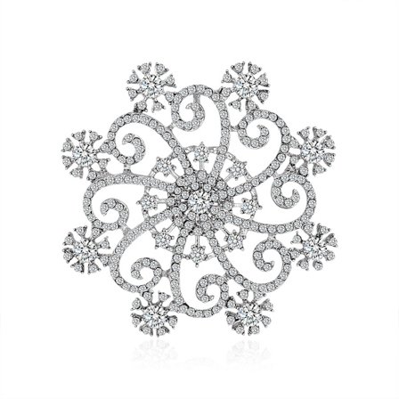 Stor Frozen vintervirvelfest CZ Cubic Zirconia Scarf Statement Christmas Snowflake Broschnål för kvinnor Mässing Silverplatta, 1st