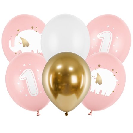 Ballongset 1 År Baby Rosa 6-pack