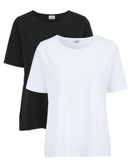 2-pack T-shirt i mjuk bomull Svart/vit - 48/50 - Åshild