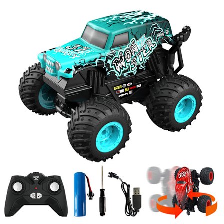 Fjernstyrt monstertruck, 2,4 GHz terrenggående monstertruckleker, RC-truck med musikk, 3 lyseffekter, 360 stuntmulig, leketøygaver til gutter og 