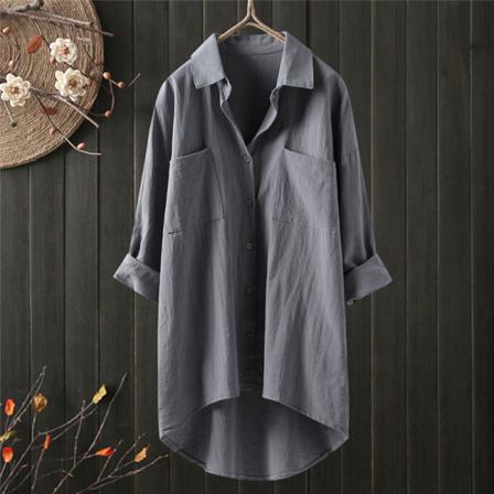 Kvinnor Button Down Bröstficka Blus Lapel Neck Tunika Skjorta