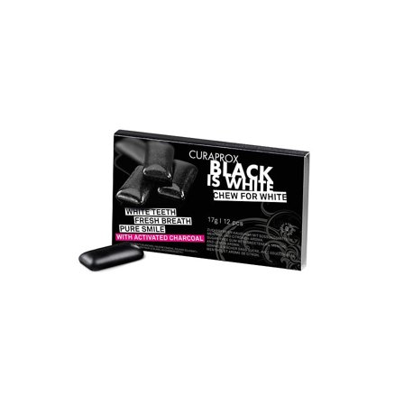 Curaprox Black Is White Whitening Tyggegummi med Aktivt Kul 1 pak, Medicin & Pleje, Mund & Tandpleje, Øvrig