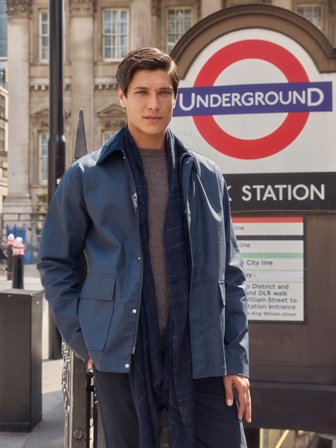 John Henric Men's Bleu Foncé Veste Cirée Size L