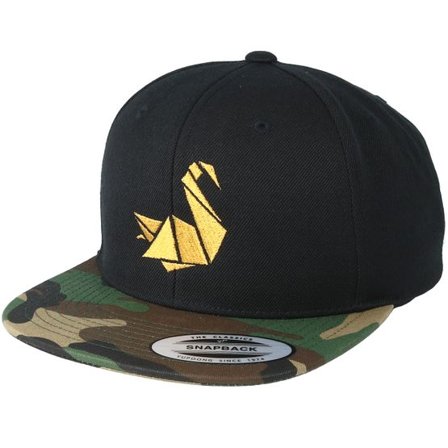Origami - Svart snapback Keps - Swan Black/Camo Snapback @ Hatstore