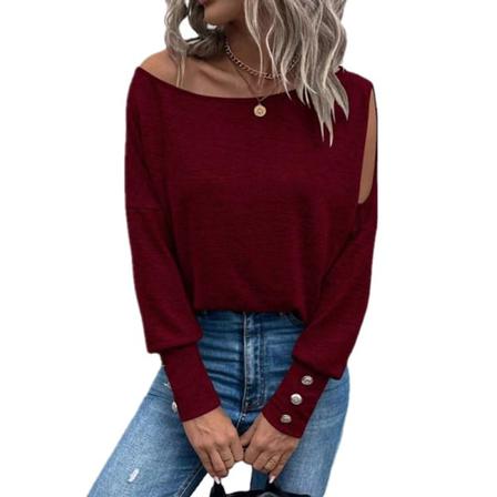 Kvinnor Casual Solid Color Off Shoulder Pullover Hollow Out Tee