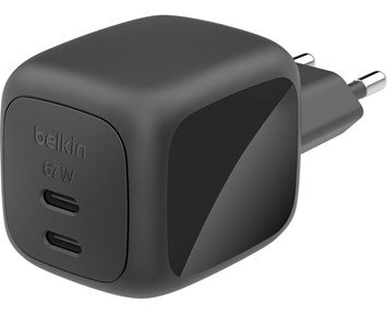 Belkin 67W Dual USB-C PD Gan Wall Charger with PPS - Black - Universalladdare för mobil, surfplatta och laptop