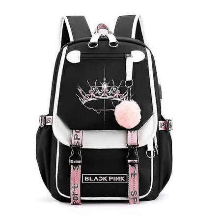 Blackpink Reppu Kannettavalle Tietokoneelle Koulureppu Kirjalaukku USB-Latauskuulokeportilla
