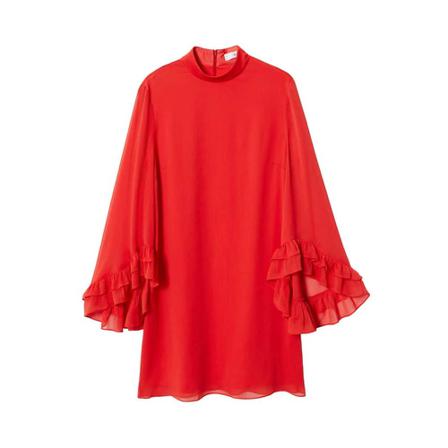 Mango Ruffled sleeve Kjole Rød, Dame
