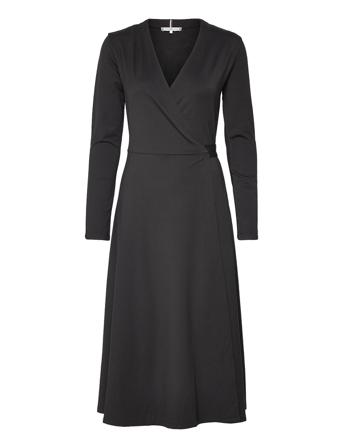 Viscose V-Nk Midi Wrap Dress Ls Black Tommy Hilfiger