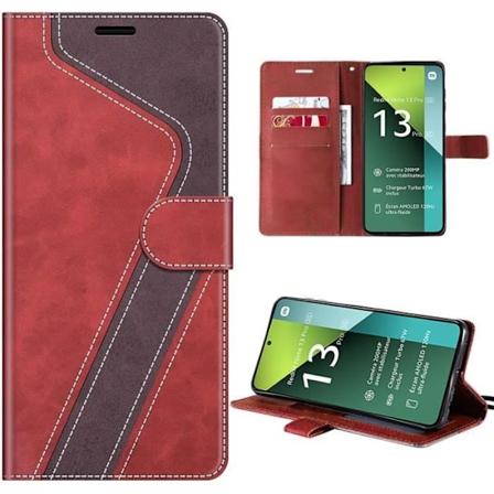 Etui til Xiaomi Redmi Note 13 Pro 5G (ikke til 4G) - Flip-etui Syntetisk læder Rød Anti-ridse Stødsikker