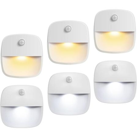 IC Nyeste bevegelsessensorlampe, trådløs batteridrevet LED-nattlampe, vegglampe, skapbelysning, sikre lamper for trapper (3 varm hvit + 3 hvit)