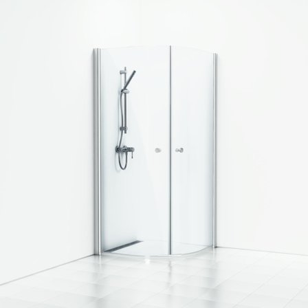 Svedbergs Skoga Duschhörna halvrund, aluminium/klarglas 80x80x198 cm, Badrum