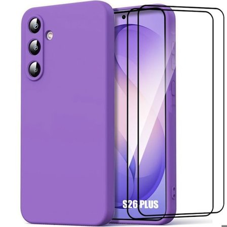 Stødabsorberende Cover - BOOLING - til Samsung Galaxy S26 Plus - Ridsefast Silikone - 2 Glas - Lilla