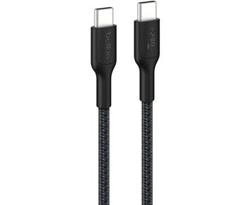 Belkin-USB-C To USB-C 240W 2.0 Braided charging cable PCR 3m - Black-USB-C til USB-C 3m ladekabel i flettet nylon-Power-Ukategoriserte produkter