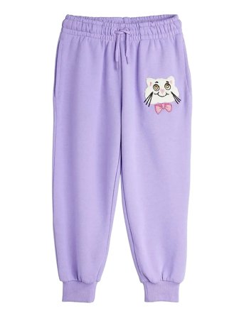 Mini Rodini Cat With Bowtie Chenille Sweatpants - Purple - 80/86