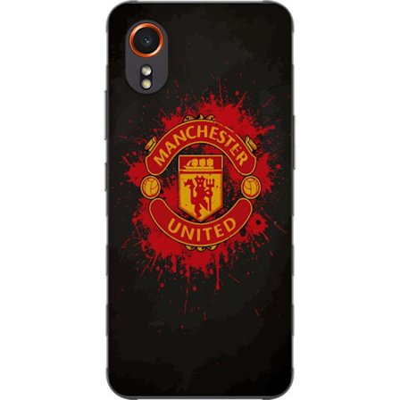 Kompatibelt Mobildeksel til Samsung Samsung Galaxy Xcover7 Manchester United logo i rød og gul farge med røff sportslig bakgrunn