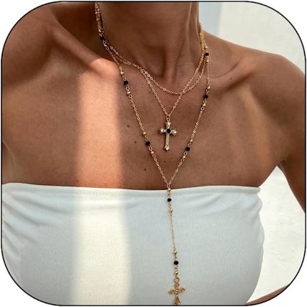 Lange Kors Halskæder til Kvinder Fin Krystal Lagdelt Kæde Halskæde Sommer Lang Kvast Brystkæde Smykker Lang Kors Halskæde A
