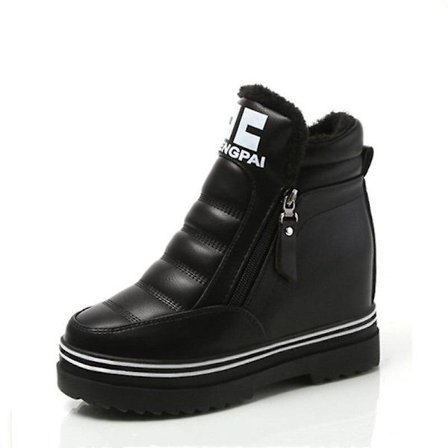 Pu läder bomull ankel plattform vinterstövlar