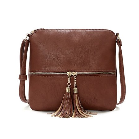 Letvægts medium crossbody taske skuldertaske med kvast og lynlås