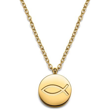 Unity | Collar con colgante circular de ichthus dorado para hombres - Collares acero