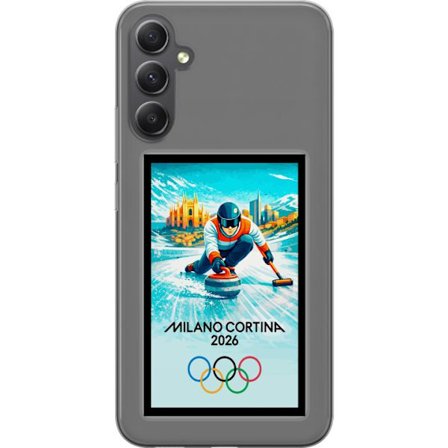 Kompatibelt Mobildeksel til Samsung Galaxy A25 Ishockeyillustrasjon med spillere i bevegelse på isen, Milano Cortina 2026, Milan-landemerker og olympi