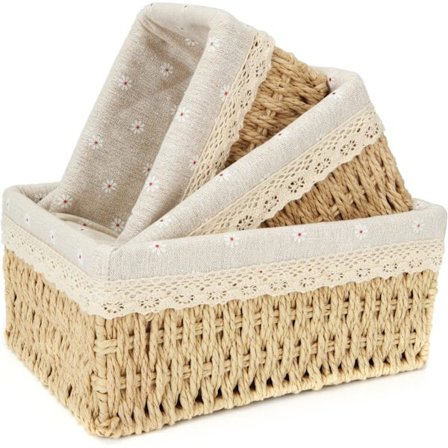 Pcs Fletkurv til opbevaring, rektangulær fletkurv, rektangulær flettet kurv med gult tusindfrydsstof