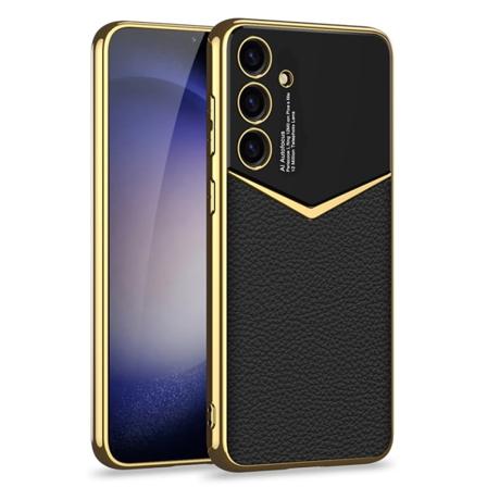 SKALO Samsung S24 PU-læder Gold Edge Cover - Sort Black
