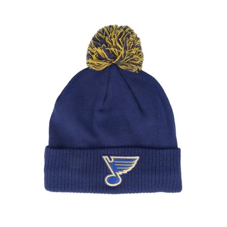 Adidas - NHL Blå pom Lue - St. Louis Blues NHL Cuff Beanie Navy Blue Pom @ Hatstore