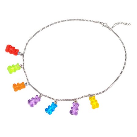 Färgglad harts Gummy Bear Hänge Halsband Söt Transparent Rainbow Candy Color Bear Chain Halsband Härliga festsmycken