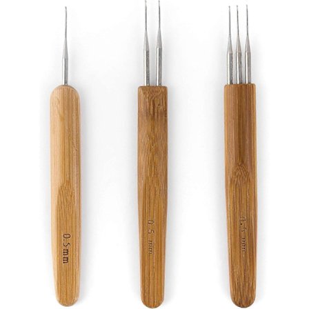 Dreadlocks Hæklenåle til Hår 3 stk. (1 Nål+2 Nåle+3 Nåle) Bambushåndtag Locs Hæklenål Stål Hæklenål Lås til Fletning Håndværk, 0,5 mm