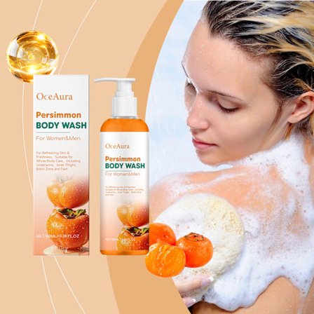 OCEAURA 100ML Persimmon Body Wash: Mild rensning, forfriskende, fugtgivende og hudnærende shower gel.