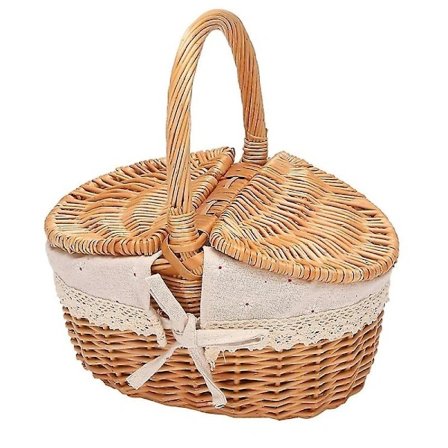 Håndlavet Vickerkurv med Håndtag, Vicker Camping Picnic-kurv med Dobbelte Låg, Opbevaring til Shopping