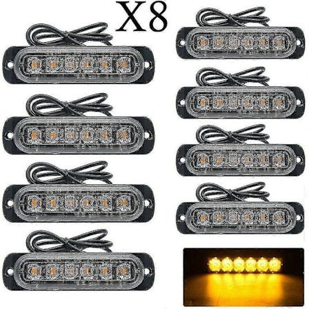 Varningsljus, 8 st 6 LED Gula Blinkande Ljus, 12/24v Varningsljus För Bil